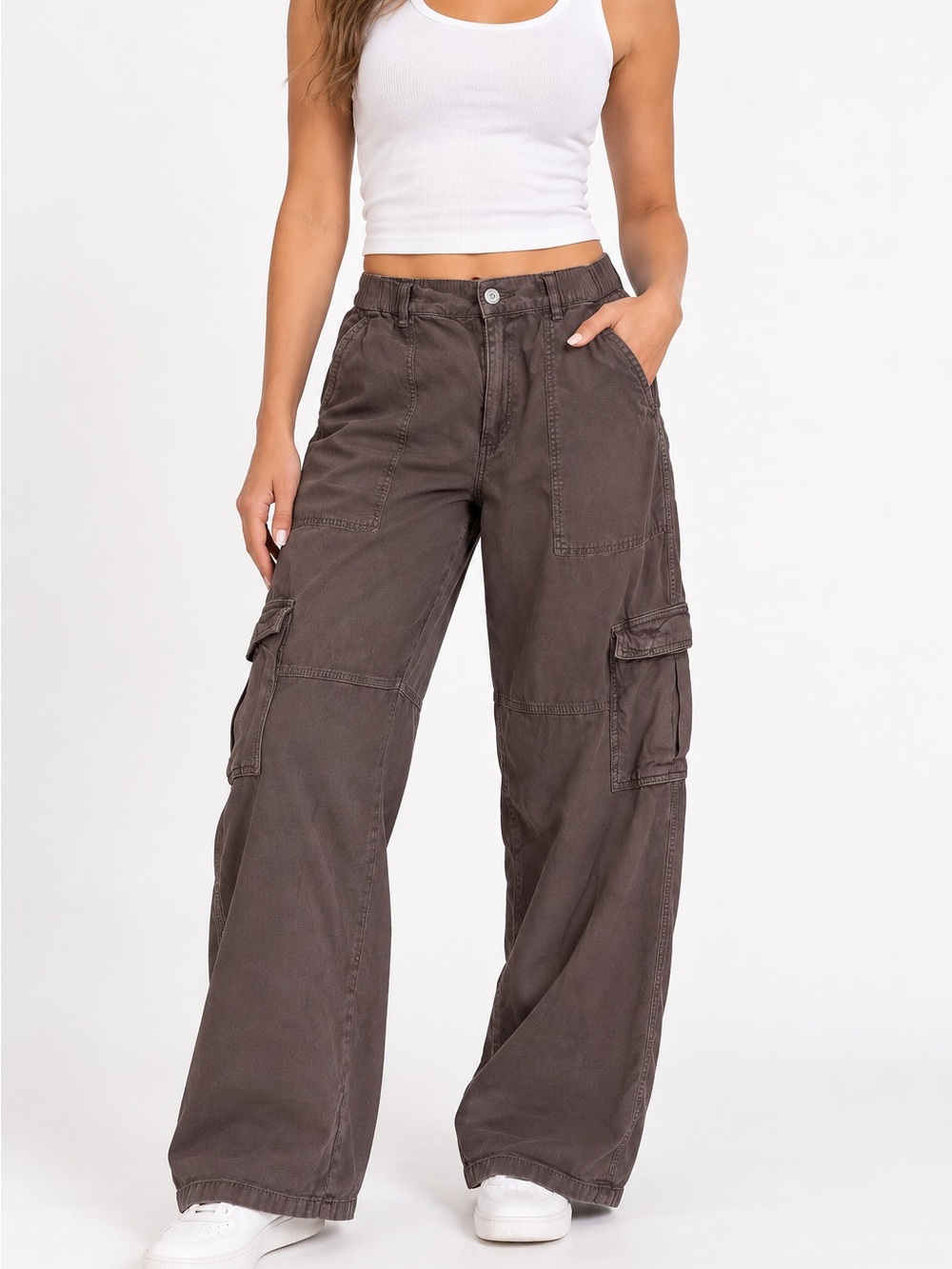 Pilcro Dark Brown Straight-Leg Cargo Pants
